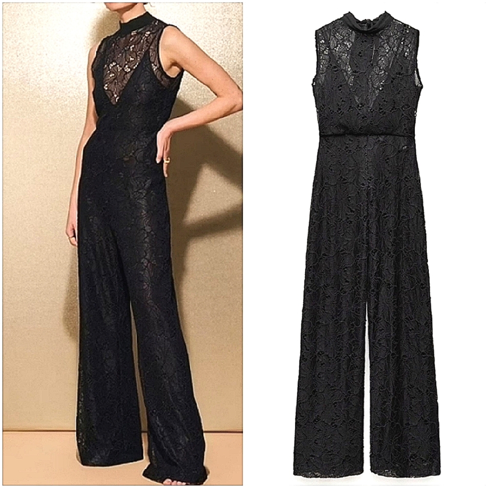 Zara Lace Jumpsuit Wide Black Size XS